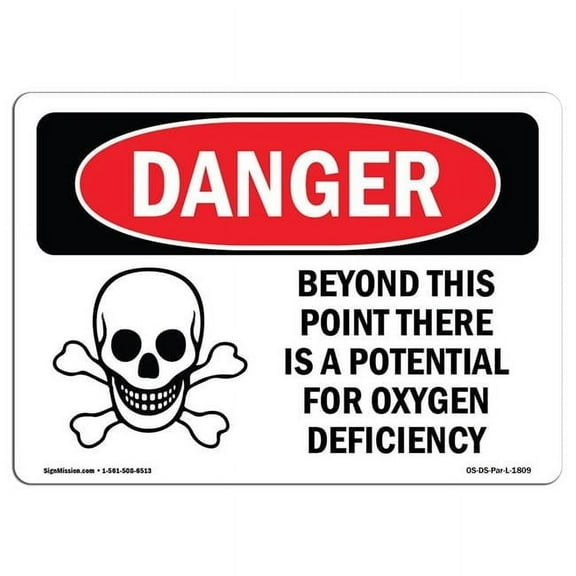 SignMission OS-DS-D-35-L-1809 OSHA Danger Sign - Oxygen Deficiency Beyond This Point