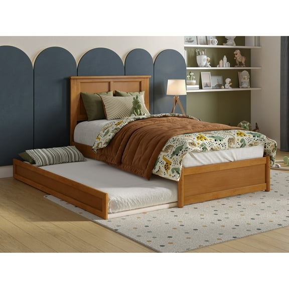 Felicity Twin Platform Bed with Panel Footboard & Twin Trundle in Light Toffee