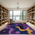 thumbnail image 2 of ODIKA 9'x12' Washable Area Rug Purple Yellow Abstract Cosmic Design Elegant Celestial Motifs with Dynamic Curves for Great Room, Indoor Concept, Large Living Low Pile, Flatwoven, 2 of 7