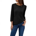 thumbnail image 2 of 2025 European Summer Round Neck 7/8 Sleeve Casual T-Shirt - Loose Fit Basic Top, S, Black, 2 of 4