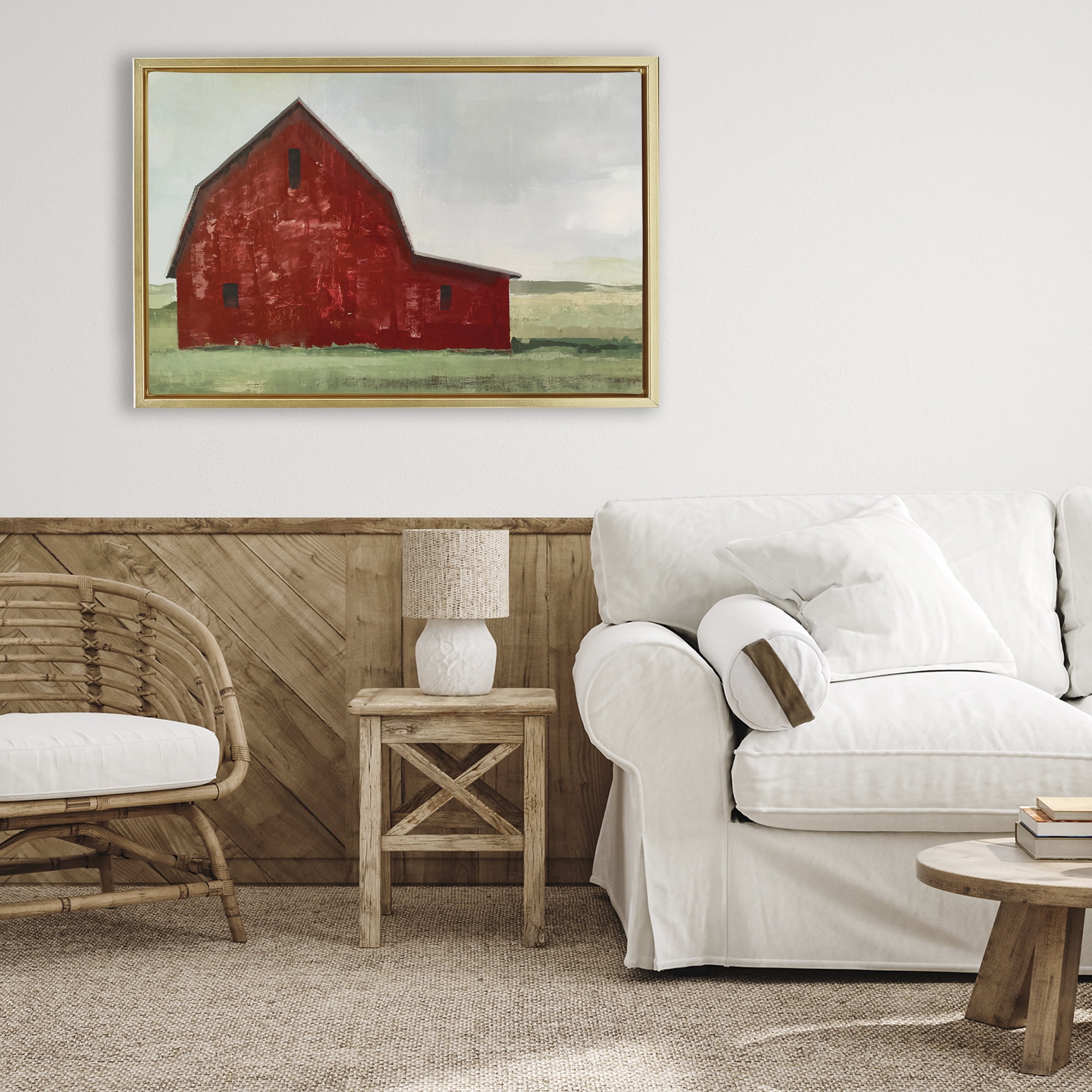 Stupell Industries Red Weathered & Wise Barn Gold Framed Floater Canvas Wall Art, design by Max Maxx