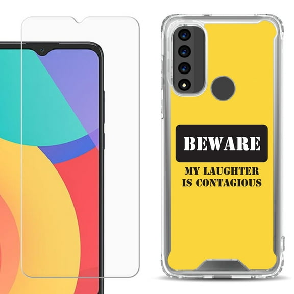 Shockproof Bumper Phone Case for TCL 20 XE, with Tempered Glass Screen Protector, by OneToughShield ® - Laughter