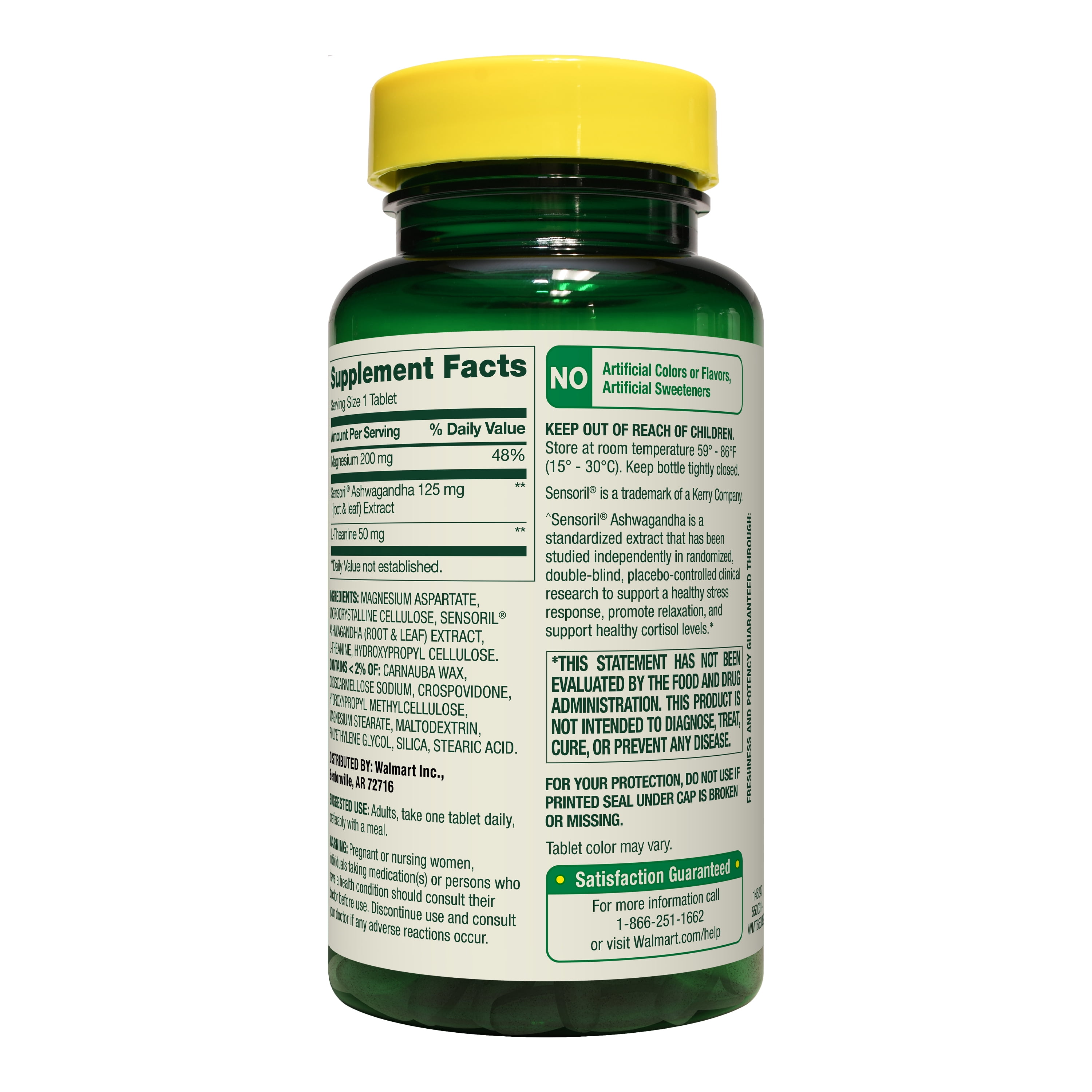 Spring Valley Magnesium + Ashwagandha + L-Theanine for Stress Support Tablets, 60 Count