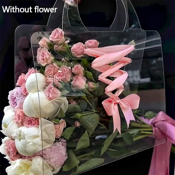 Bolsa de ramo de flores transparente con asa, bolso de envoltura de flores frescas, contenedor de regalo de fiesta, bolsa de embalaje, caja de regalo de rosa de boda