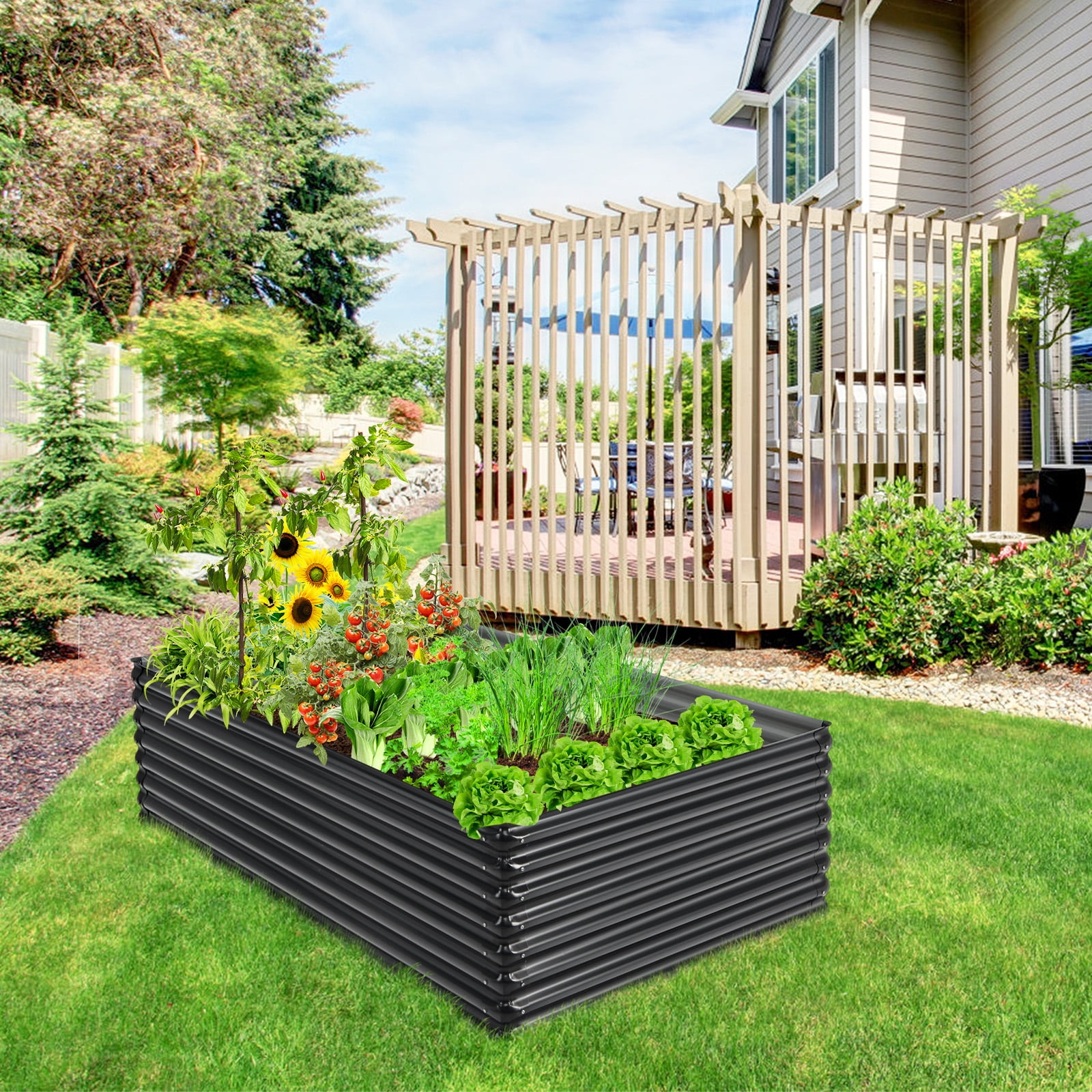 Patiojoy Galvanized Metal Raised Garden Bed 71"?x?20.5"?x?43.5" Large Outdoor Raised Planter Box for Vegetable Flower Fruit Herb Garden