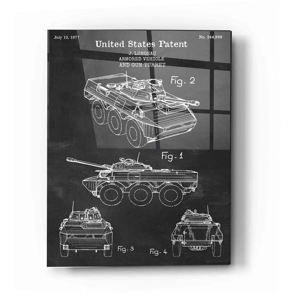 Epic Art 'Armored Vehicle Blueprint Patent Chalkboard' Acrylic Glass Wall Art, 12"x16"