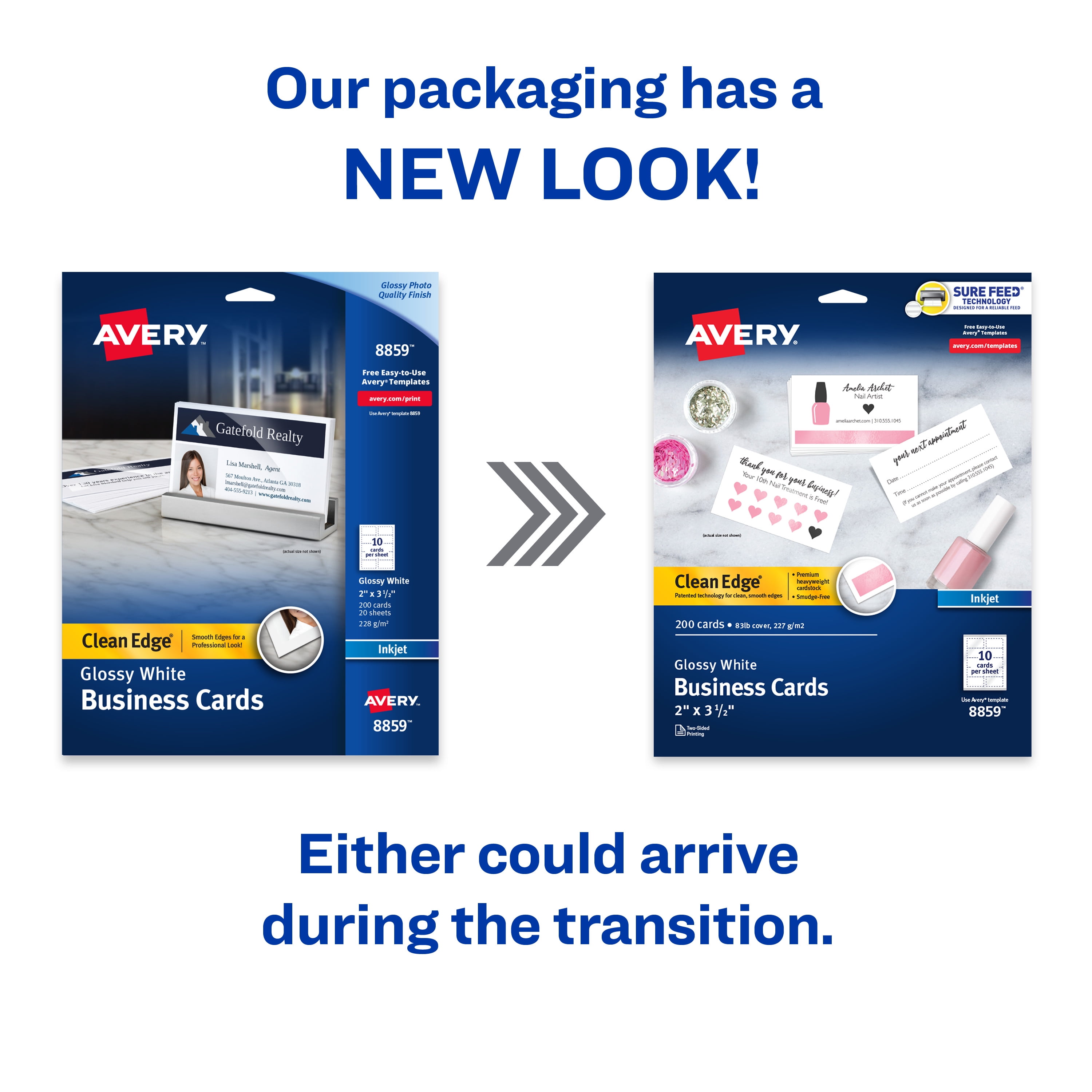 Avery Clean Edge Business Cards, 2" x 3.5", Glossy, 200 (8859)