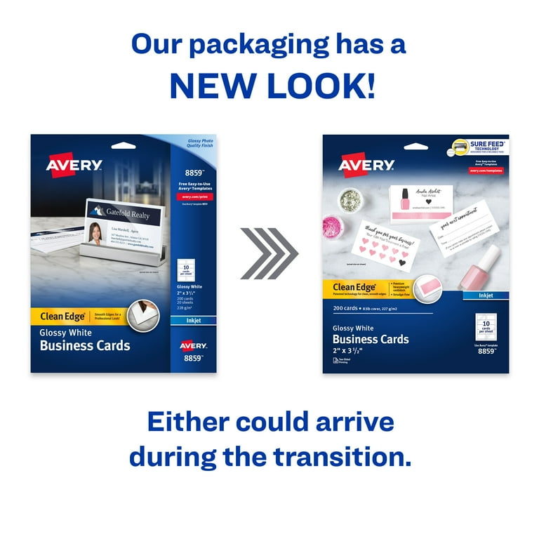 Avery Clean Edge Printable Business Cards with Sure Feed Technology, 2" x  3.5", Glossy White, 200 Blank Cards for Inkjet Printers (8859) - Walmart.com