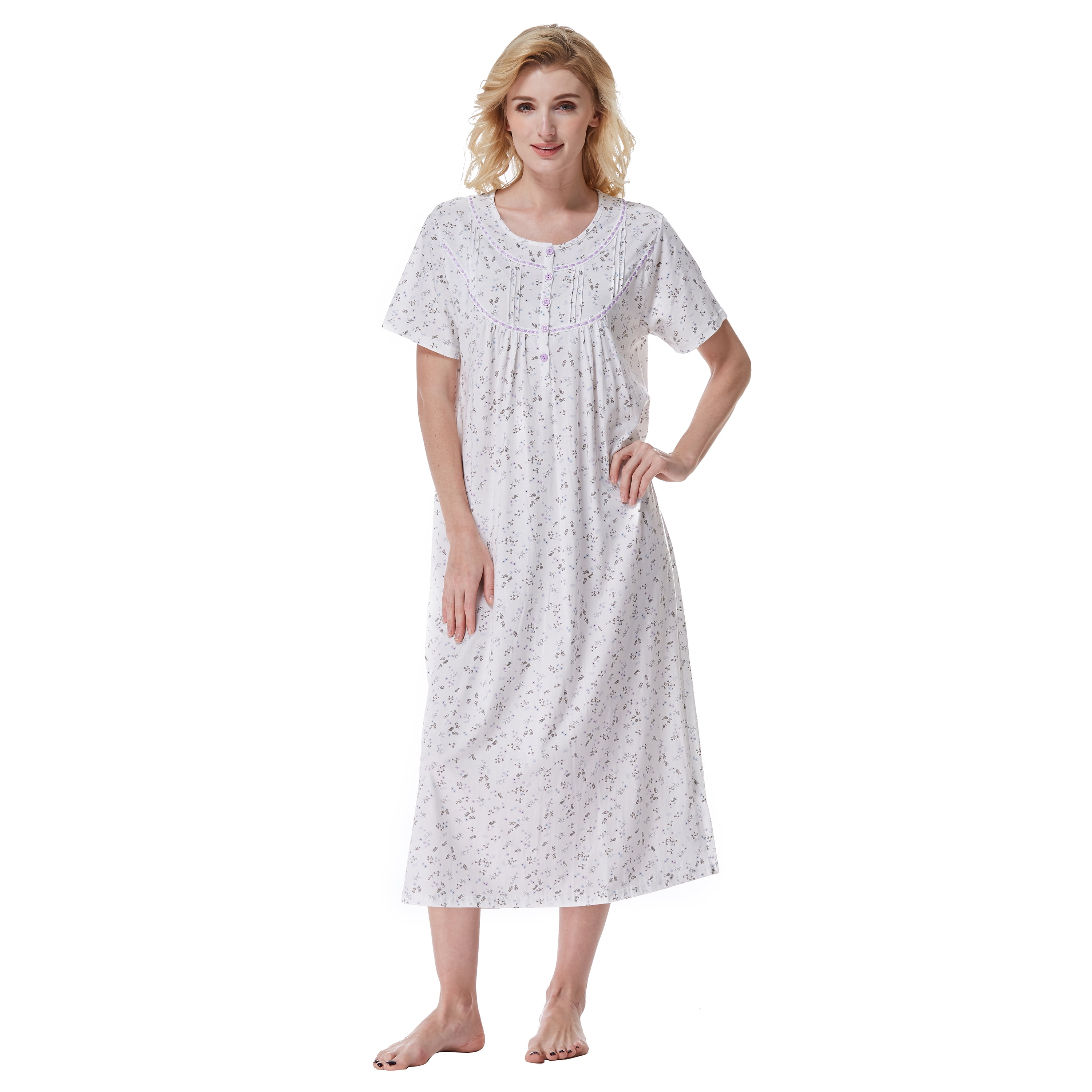 Keyocean Women Nightgown, Soft 100% Cotton Lightweight Short Sleeve ...