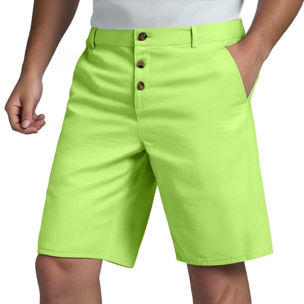 Pantalones cortos de lino con botones para hombre: cintura elástica, cordón, poliéster transpirable, pierna recta, tallas S-XXXL para primavera/verano