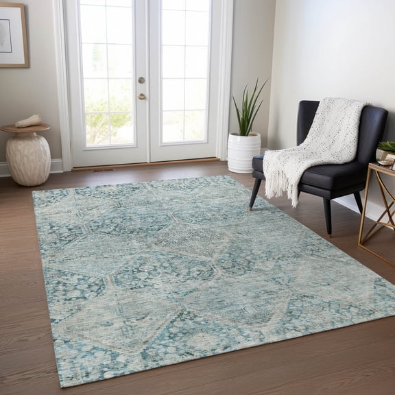 Addison Rugs Chantille Indoor/Outdoor Transitional Geometric Blue Machine Washable Rectangle Rug, 10' x 14'