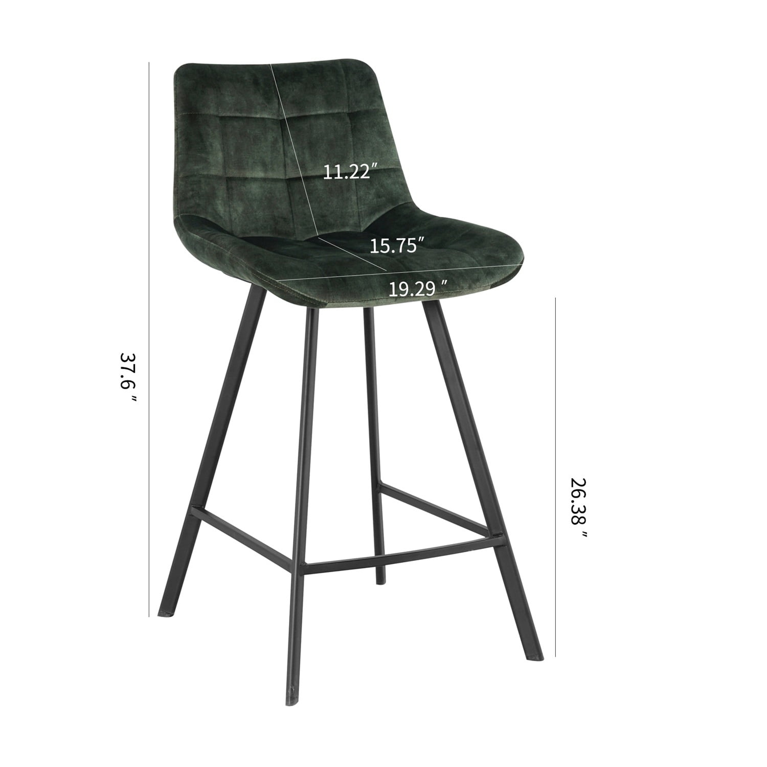Kadyn Modern Iron High Counter Leisure Bar Chair, Comfortable Nordic Metal Bar Stool Set of 2, Metal Bar Chair for Kitchen Counter, Green