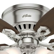Hunter 52 inch Indoor Ceiling Fan with LED Lights - Ceiling Fan with Pull Chain, For Bedroom, Living Room, or Kitchen, Low Profile Mount, No Remote, 5 Blades - Builder 53328, Brushed Nickel