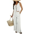 thumbnail image 3 of Womens 2 Piece Outfits V Neck Tie Waist Vest and Wide Leg Casual Pants Sets White XL, 3 of 9