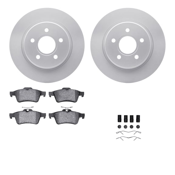 Dynamic Friction Company Rear Geospec Brake Rotors with 5000 Euro Ceramic Brake Pads includes Hardware 4612-27015