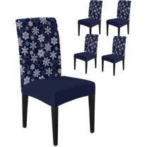 Chair Covers for Dining Room Set of 4,Merry Christmas Snowflakes on Dark Blue Stretch Seat Protector Removable Washable Chairs Slipcovers for Kitchen Banquet Wedding Hotel,Rotating Snow Seamless