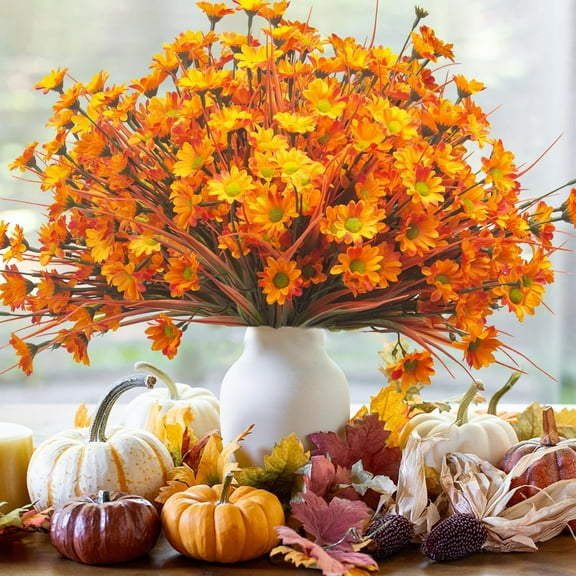 12 Bundles Artificial Flowers Outdoor Fake Fall Flowers for Outside Decoration UV Resistant Plastic Faux Plants for Garden Window Porch Balcony Fall Wedding Thanksgiving Decor Halloween