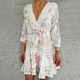 thumbnail image 2 of Beach Cover Ups for Women Beach Coverups for Women 2025 Trendy Women's V Neck Jacquard Quarter Sleeve Bohemian Floral Cover-Up Dress for Beach and Resort Wear, 2 of 8