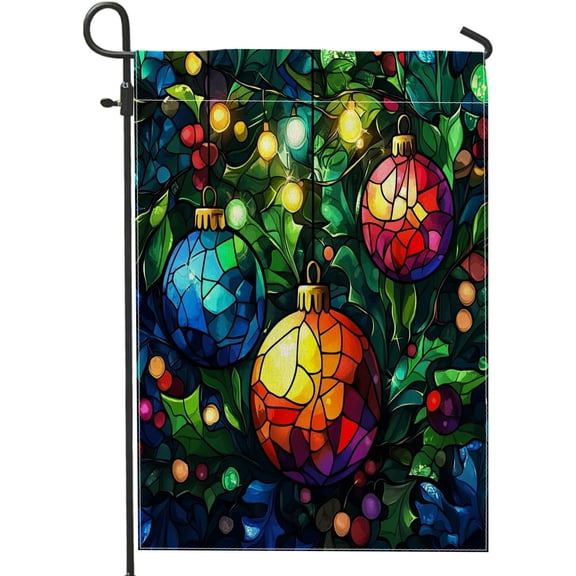 Stained Glass Christmas Balls Burlap Garden Flag Double Sided 12x18 Inch Vertical Outdoor Lawn Flag Holiday New Year Home Decoration