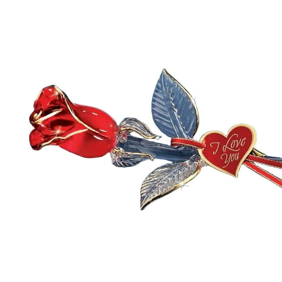 Glass Baron "I Love You" Red and Gold Rose Large