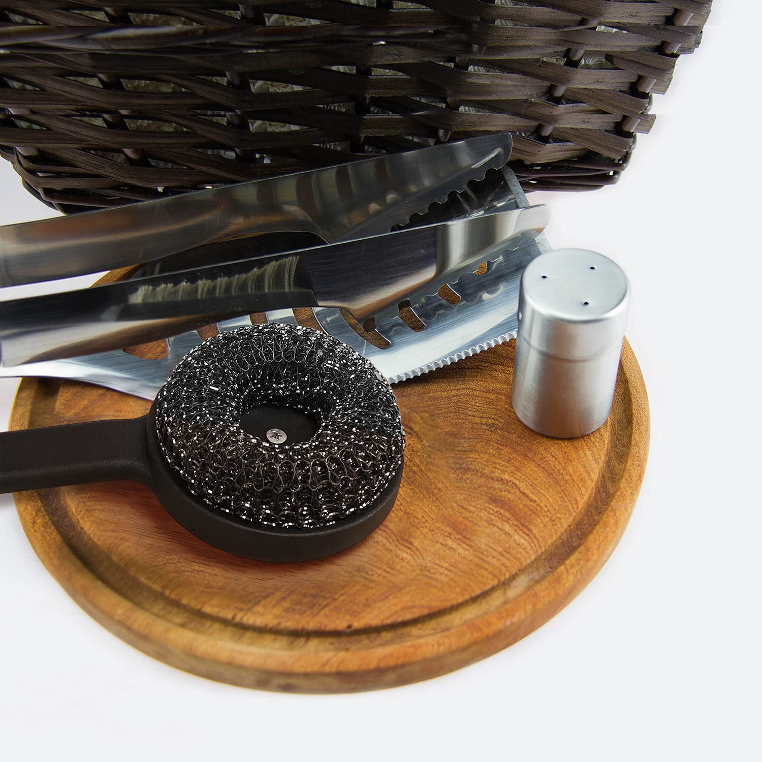 18" Long Handle Grill Brush with Replaceable Head - Safe Bristle Free Stainless Steel BBQ Cleaner Heavy Duty Scrubber Pad, Accessories Wool Scrubbers for Porcelain Gas Charcoal
