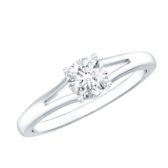 Rosec Jewels Certified Moissanite Promise Ring for Women - 5 mm Round - Split Shank Ring - Half Carat - D-VS1 Quality, 925 Sterling Silver, US 4.00