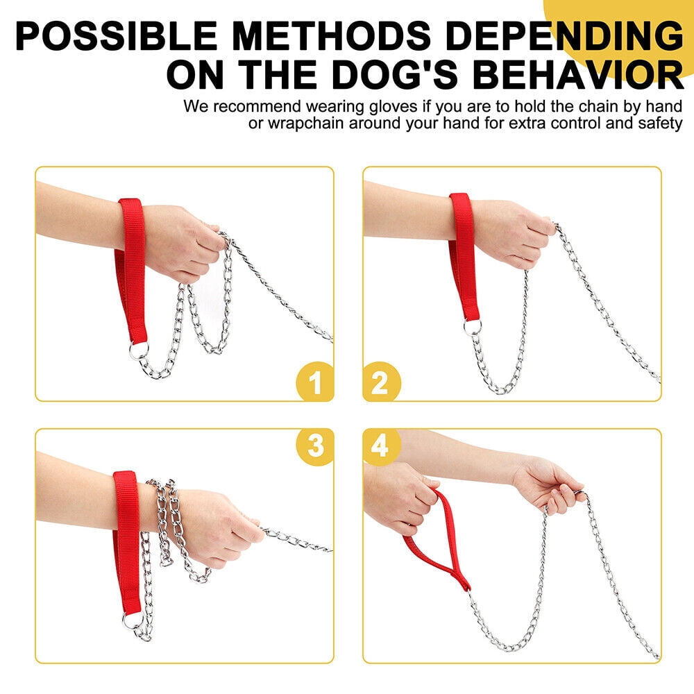 Pet Artist Bite Proof Heavy Duty Metal Chain Dog Leash with Comfortable Padded Handle Training Collar Leashes