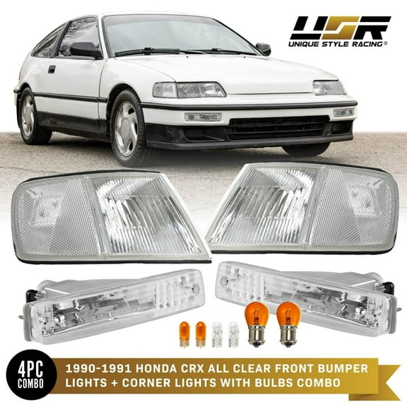 COMBO DEPO JDM Clear Corner   Bumper Signal Lights For 1990-1991 Honda CRX CR-X