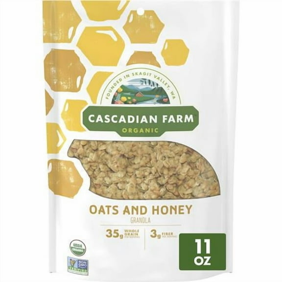 Cascadian Farm Organic Granola, Oats And Honey Cereal, Resealable Pouch, 11 Oz. - Pack of 2