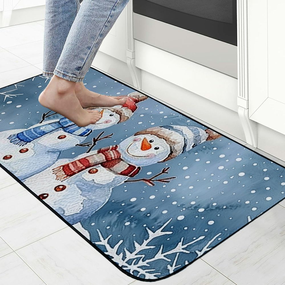 Heduofu Blue Snowman Christmas Front Door Mat, Door Outdoor/Indoor Funny Welcome Mat, Snowflake Winter Xmas Tree Floor Non-Slip Doormat Kitchen Rugs for Entryway Bedroom 19.68*47.24 in