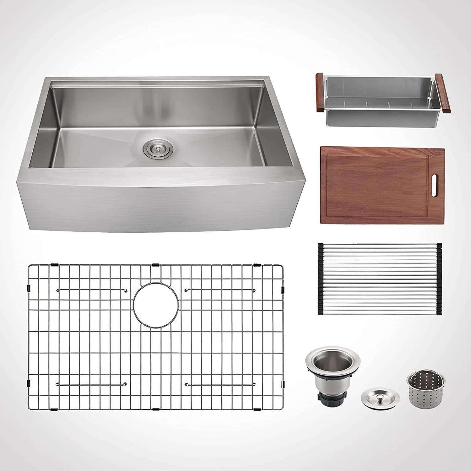 33 x 22 x 10 inch Farmhouse Kitchen Sink, Workstation Ledge 18 Gauge  Stainless Steel Sink Modern Apron-front Single Bowl Kitchen Sink 