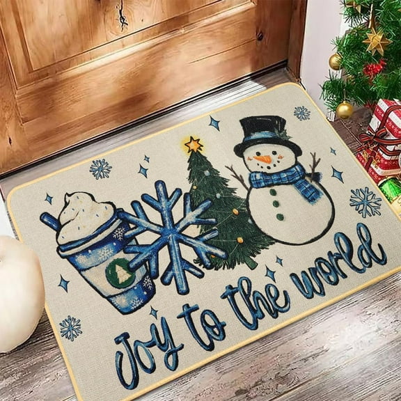 Christmas Welcome Doormat, Winter Outdoor Snowman Ice Cream Snowflake Xmas Tree Rug Decor Floor Front Door Mat Non-Slip Entrance Mat for Home Kitchen Bathroom Decorations