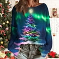 thumbnail image 2 of yardsong Xmas Trees Graphic Long Sleeve Pullover for Women - Boat Neck Imitation Ugly Christmas Sweater Holiday Tops Multicolor,XXL, 2 of 5