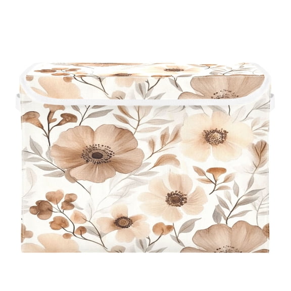 Storage Box With Lid 16.5x12.6x11.8In Foldable Stacked Household Storage Box Beautiful Gray Flowers