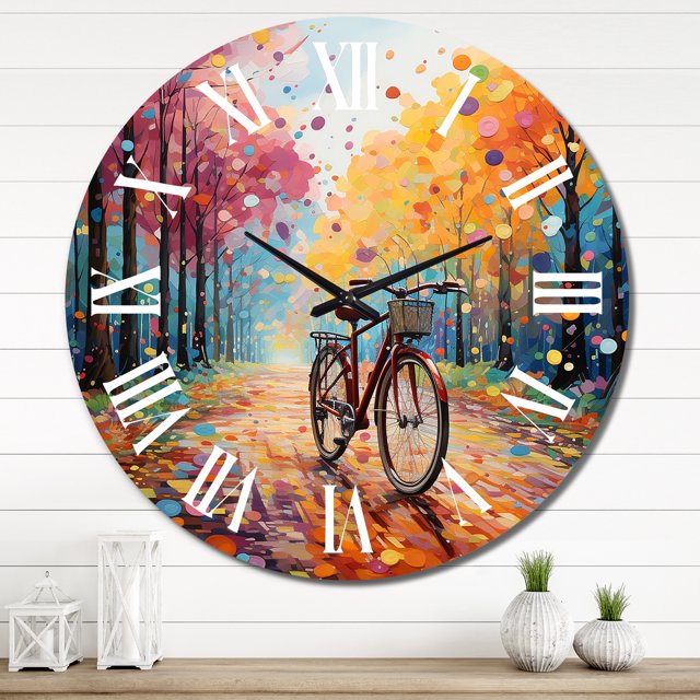 Designart "Bicycle Joyful Rides Painting II" Transportation Oversized Wall Clock