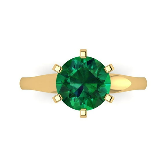 Clara Pucci 14K Yellow Gold 2.5ct Emerald Solitaire Ring for Women