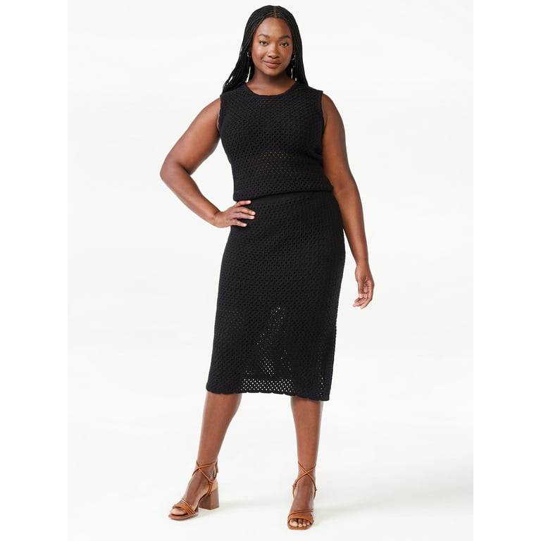 Free Assembly Women s Crochet Midi Sweater Skirt Walmart