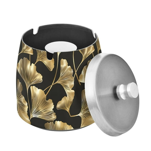 ALAZA Cigar Ashtray with Lid Golden Leaf Ash Tray for Cigarettes Smokeless Ashtrays
