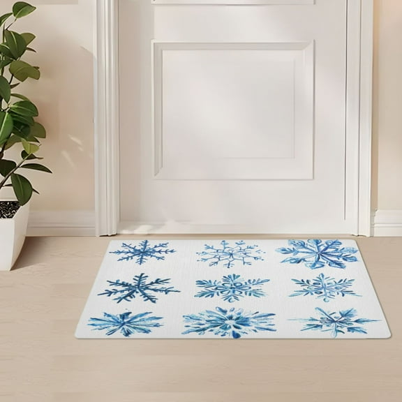 ALAZA Christmas Snowflakes Blue Door Mat Outdoor Indoor Entrance Low Profile Floor Rugs 32"x20"