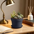 thumbnail image 4 of Imitation Ceramic Plastic Plant Pot with Matching Saucer, Thickened Conical Flower Planter with Drainage Hole for Indoor Outdoor Garden Decor Black, 4 of 6