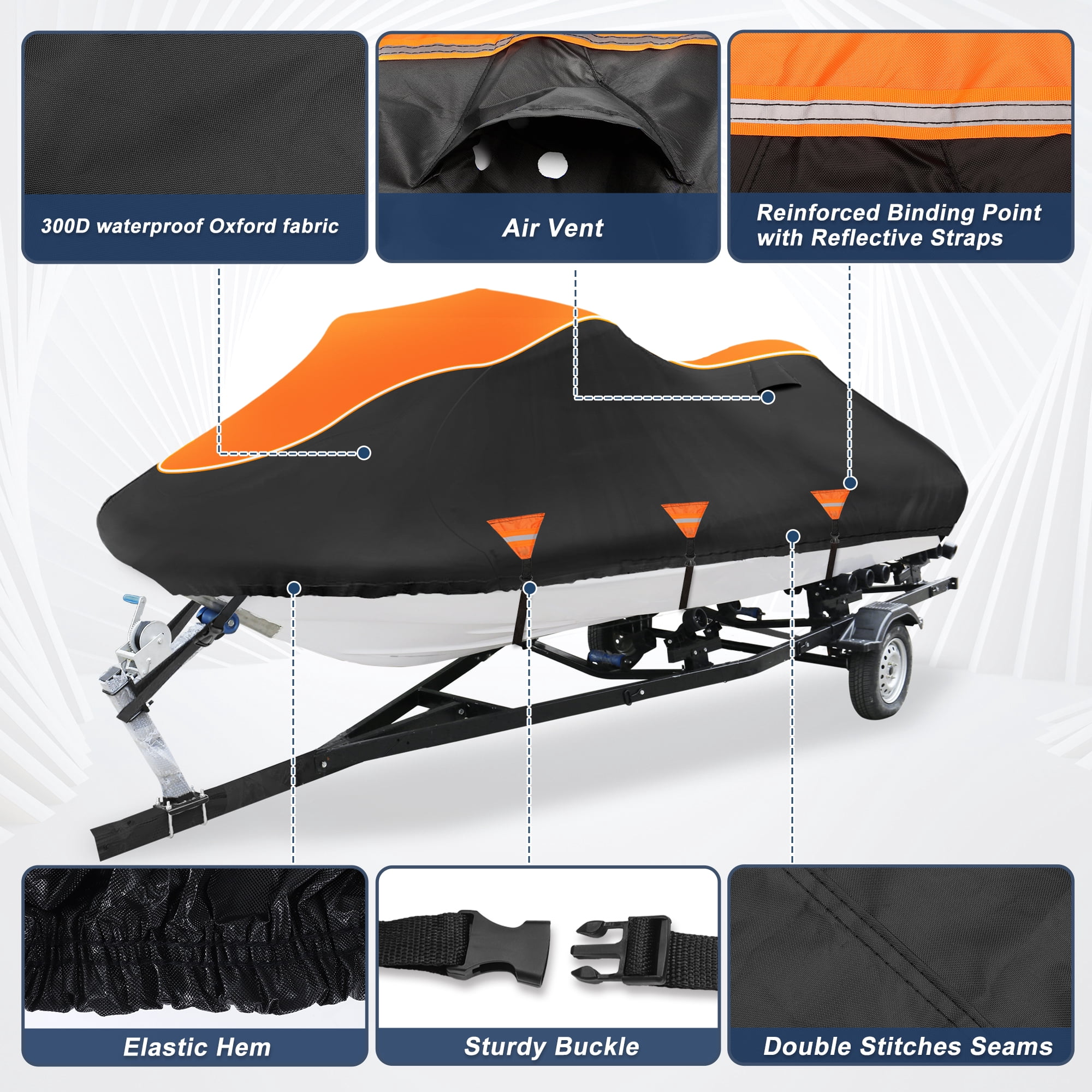 Unique Bargains 1 Seater 300D Duty Oxford Waterproof Cover Black Orange 103"-115"