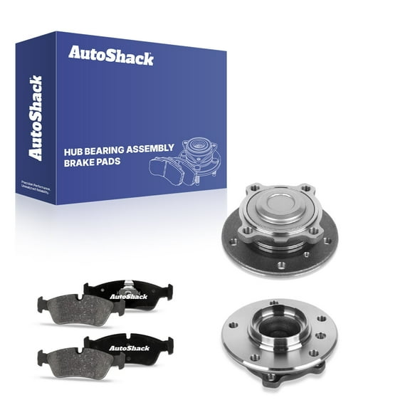 AutoShack Front Ceramic Brake Pads Wheel Hub Bearing Assemblies with ABS | Replacement for 2006 BMW 325Ci | 6-PC