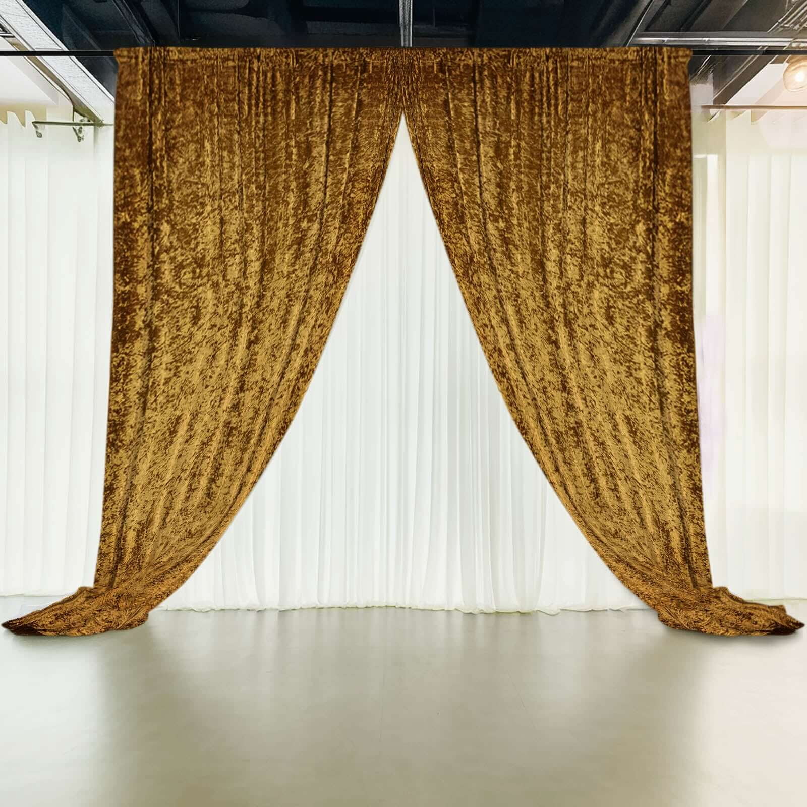 Efavormart Gold Premium Smooth Velvet Divider Backdrop Curtain Panel, Privacy Photo Booth Event Drapes with Rod Pocket - 5ftx12ft