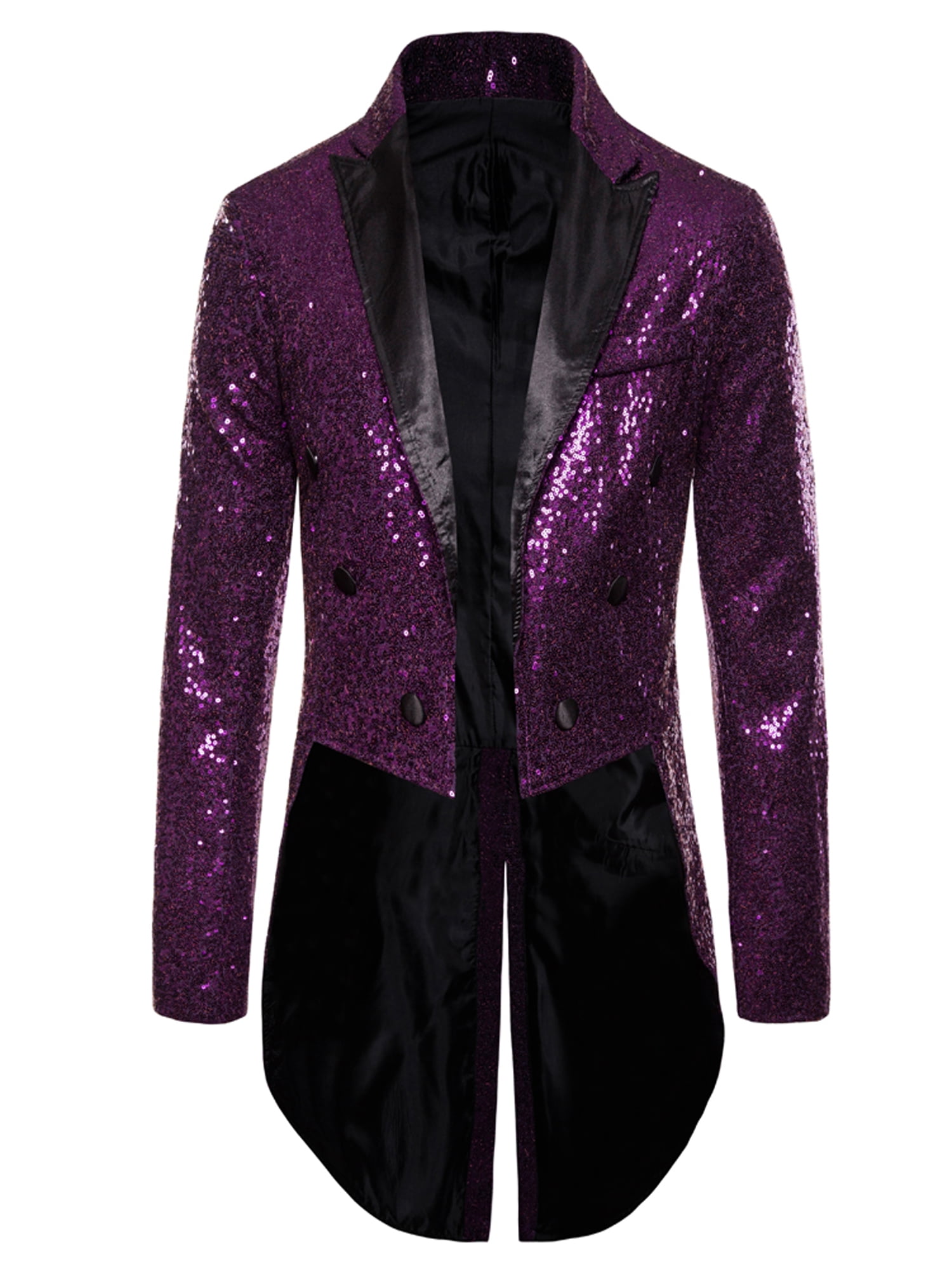 wybzd Mens Sequin Long Tailcoat Jacket Gentleman Turn-Down Collar Long