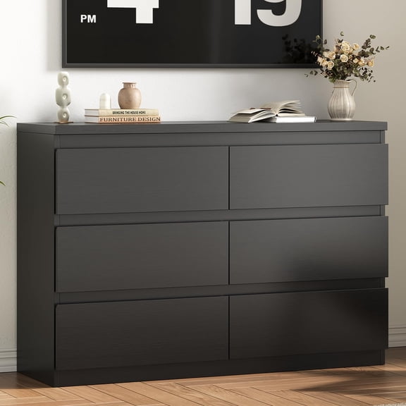 6 Drawer Dresser for Bedroom, in Simply Modern Chest of Drawers, Wood Storage Double Dresser with Deep Drawers for Living Room, Hallway Entryway