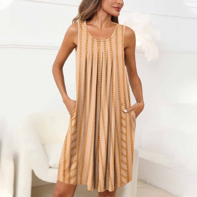 Sakmal Robe de Nuit Grande Taille pour Femmes avec Poches Débardeurs de Sommeil Robe de Nuit Sans Manches Débardeurs de Sommeil Jaunes