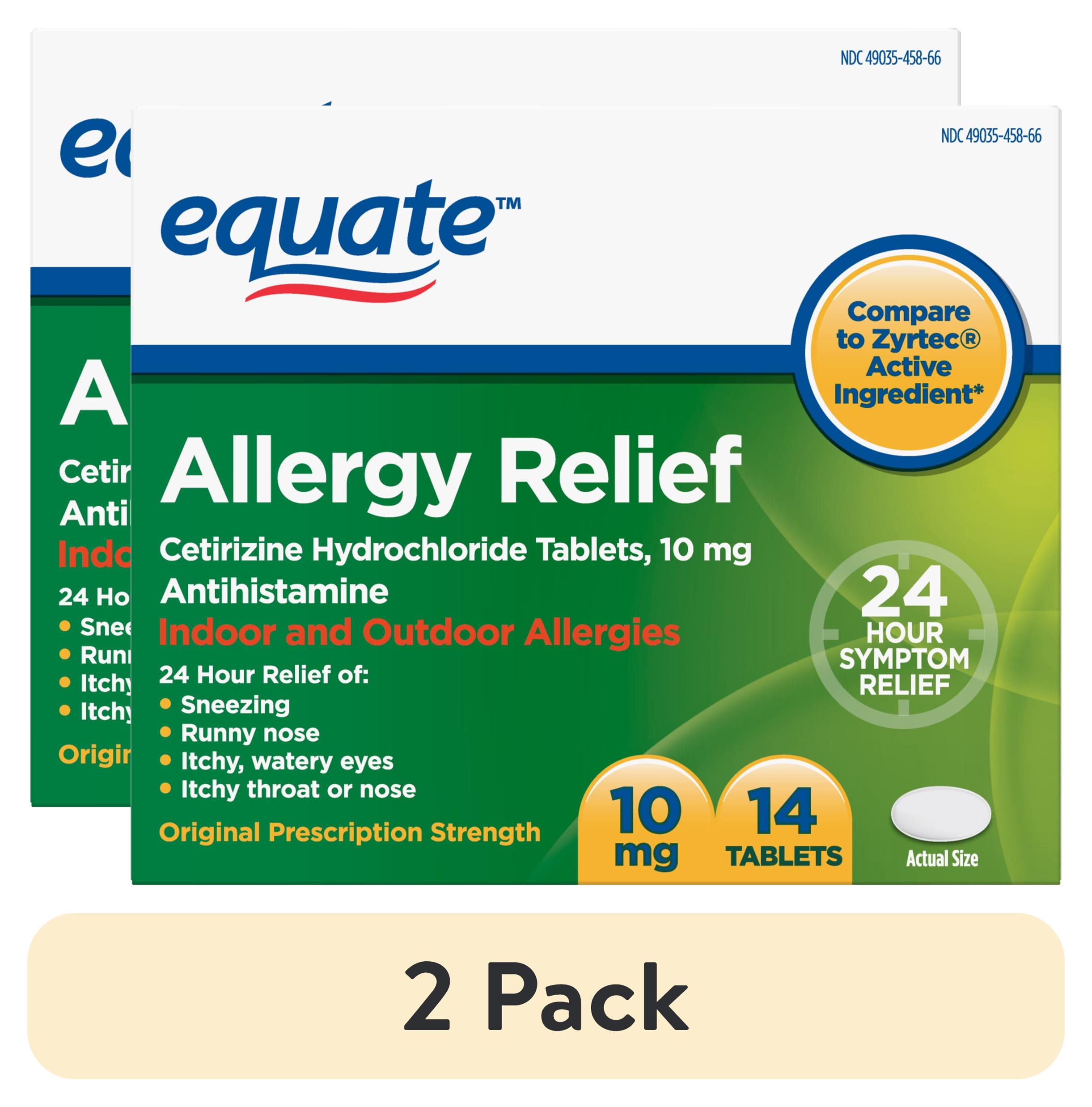 (2 pack) Equate Gluten-Free Cetirizine Allergy Medicine Tablets for Allergy with 14 Tablets 24 hour