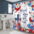 thumbnail image 2 of Patriotic 4th of July Shower Curtain, Vintage Floral Red Cardinal American Flag Cross Shower Curtain Set, USA 250th Anniversary Independence Memorial Day Fabric Bathroom Bath Decor with Hooks 69X70IN, 2 of 5
