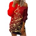 thumbnail image 1 of Camiseta sin tirantes de manga larga hueca con cuello inclinado suelto con estampado navideño para mujer Fridja FKASFK656, 1 of 5