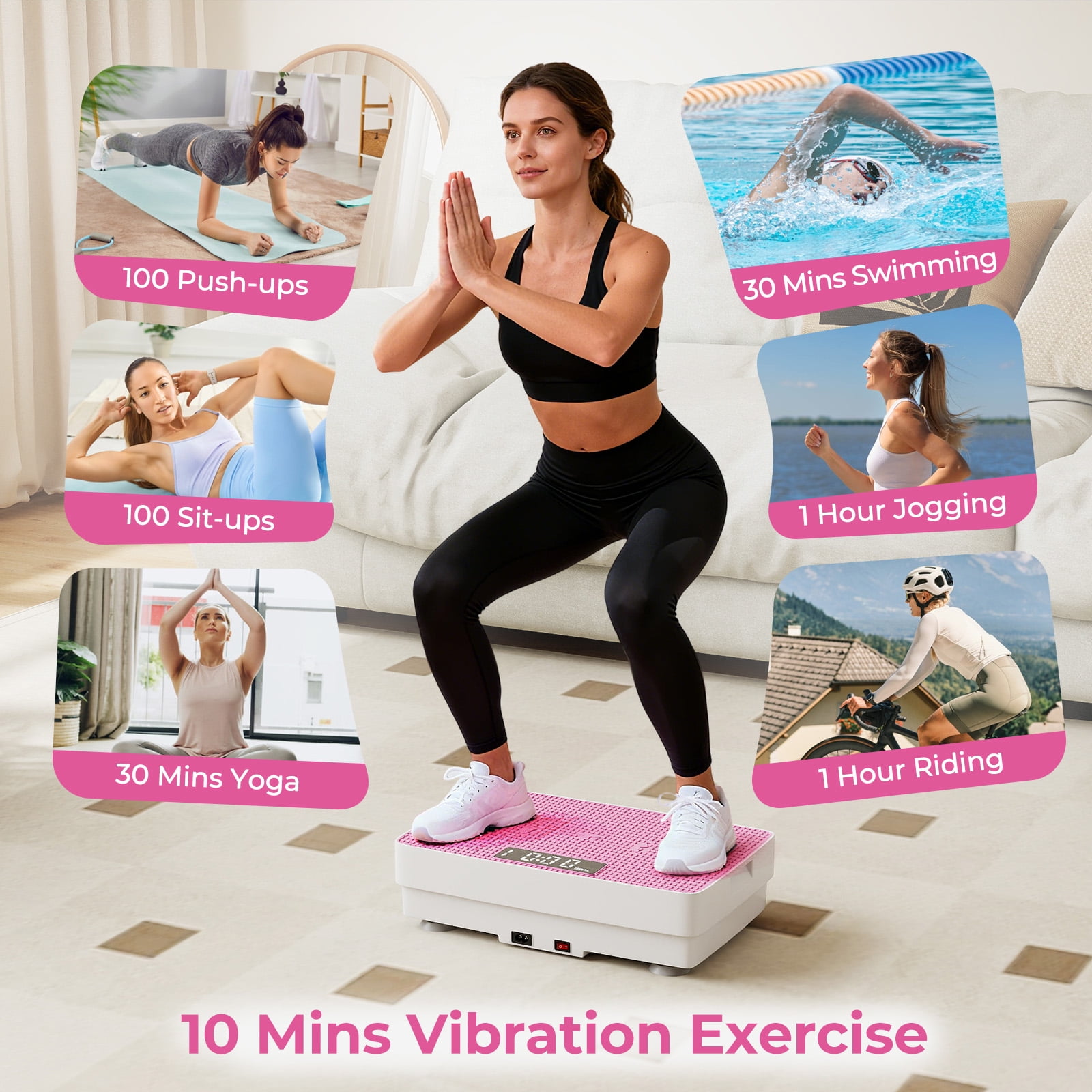 Gymax Vibration Plate Exercise Machine w/Gravity Sensor Remote Control for Home Gym Pink